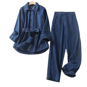 Women's Eco-Friendly Breathable <b>Denim</b> 2-Piece Set <b>Stretch</b> Crop Jacket Jeans Spandex/Cotton Fabric Casual Vintage Simple Style - Product Image 1