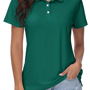 Camiseta de Mujer Personalizada de Color Sólido, Manga Corta, Informal, Verano, Tejido Suave y Transpirable, Tipo Polo - Product Image 1