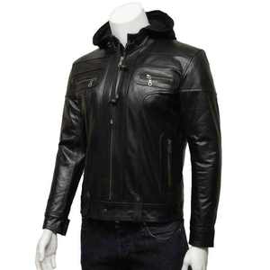 Veste en cuir noir pour homme, style classique slim, veste bomber, veste de motard, veste de moto pour l'hiver. - Product Image 3