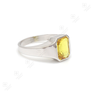 14k Solid <b>White</b> <b>Gold</b> Yellow <b>Sapphire</b> Signet <b>Ring</b> Octagon Cut Natural <b>Sapphire</b> Handmade Jewelry For Him Mens Classic <b>Ring</b> - Product Image 2