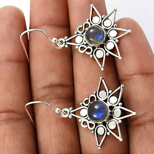 Haute qualité Labradorite pierres précieuses personnalisé crochet boucles d'oreilles 925 en argent Sterling grosses boucles d'oreilles en gros bijoux faits à la main - Product Image 2