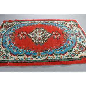 Tapis turc vintage 5,4x8 pi (165x243 cm), tapis abstrait rouge - Product Image 2