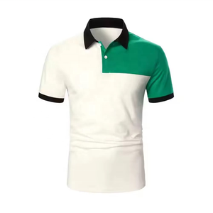 Polo pour homme à blocs de couleur, manches courtes, tricoté, décontracté, coupe classique, vert, blanc, noir, col uni, design simple - Product Image 1