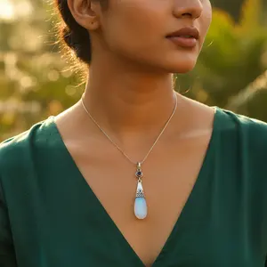 Pendentif en opale en forme de larme en argent 925 pour femmes, pendentif religieux en jade or rose - Product Image 1