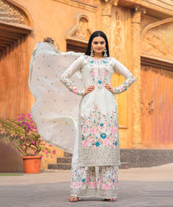 Salwar Kameez de Satén Pakistaní, Ropa de Boda de Estilo Suizo para Mujer, Ropa de Fiesta India y Pakistaní Económica - Product Image 1