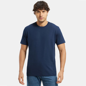 Camiseta transpirable de color azul oscuro, camisetas premium esenciales de verano con cuello redondo y manga corta, camisetas de algodón súper peinado para hombre - Product Image 3
