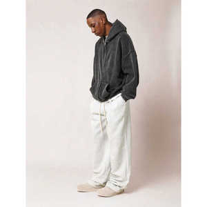 <b>Mens</b> Dark <b>Grey</b> Full Zip Hoodie Vintage Washed Oversized <b>Sweatshirt</b> Jacket Front Trackstar OEM Private Label - Product Image 6