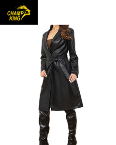 Manteaux longs en cuir pour femmes de haute qualité, hiver, cuir luxueux, boutons, fermeture éclair - Product Image 1
