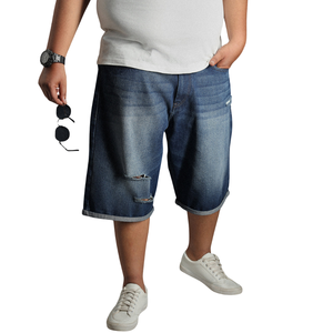 Plus Size <b>Men</b> Denim Shorts <b>Relaxed</b> <b>Fit</b> Washed Look Comfortable Stretch Fabric Casual Summer Wear Stylish <b>Jeans</b> Shorts - Product Image 1
