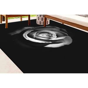 Tapis Rose Noir et Blanc : Tapis à Motifs Floraux, Design Imprimé, Tapis en Chenille - Product Image 3