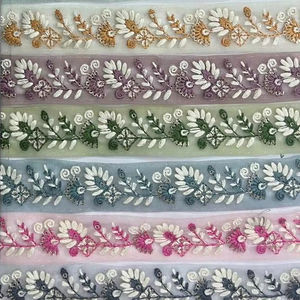 ความหรูหราแบบดั้งเดิม9 mtr. ตาข่ายลูกไม้ลายผีเสื้อปักหลากสีลายดอกไม้3D เรียงตามลำดับตัวเลือกโรแมนติกแบบเรียบง่าย - Product Image 4