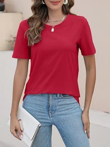 Camisetas informales de verano ecológicas y antibolitas para mujer, camisetas de manga corta con bloques de color - Product Image 3