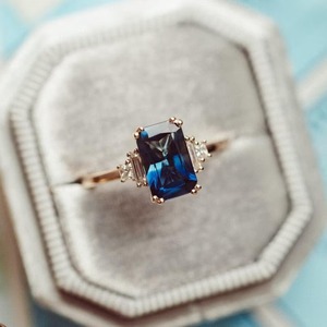 Indian Seller's Mehrajudin Gems Vintage Style <b>Emerald</b> Cut Blue Sapphire Engagement <b>Ring</b> 925 Sterling <b>Silver</b> Gemstone Gold - Product Image 1