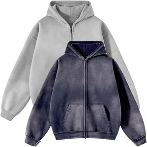 Sudadera con Capucha y Cremallera con Lavado Ácido y Logotipo Personalizado SIN Pedido Mínimo, Sudadera Informal con Hombros Caídos, 100% Algodón, para Ropa Urbana - Product Image 4