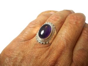 ชุด925อเมทิสต์แท้สีเงินสเตอร์ลิงแหวนหินฮิปปี้สีม่วงสไตล์โบฮีเมียนเครื่องประดับวงหินขนาดใหญ่ของผู้หญิงเครื่องประดับตัดรูปไข่ - Product Image 2
