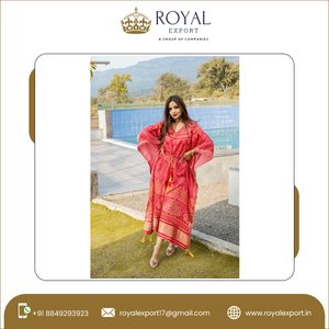 Modern Indian Clothing Pure Gaji Silk Bandhej Digital Print With Gotta Patti <b>Lace</b> Border with Tassels Stitched Kaftan Collection - Product Image 5