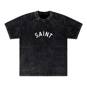 Camiseta lavada con ácido Vintage con logotipo personalizado para hombre, camiseta de gran tamaño en blanco de algodón pesado desgastado, camiseta de 100% algodón para hombre - Product Image 3