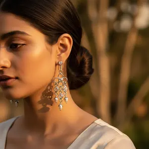 Boucles d'oreilles pendantes vintage en argent sterling 925 avec fleurs en perles d'eau douce - Product Image 2