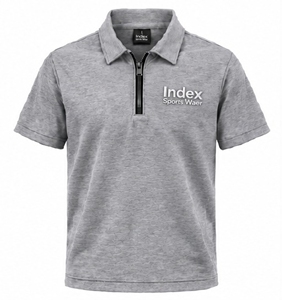 Polo à manches courtes gris pour homme Index, fermeture éclair, logo brodé, style sportif, tissu tricoté respirant - Product Image 1