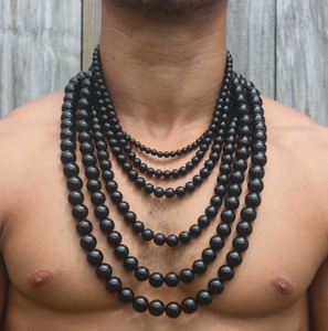 Collar de Ónix Negro de Moda - Collar para Hombre - Collar de Protección EMF - Collar de Protección para Empáticos - Pañuelo con Flecos y Cuentas - Product Image 1