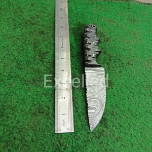 Cuchillo táctico de supervivencia de acero de Damasco con mango de madera Pakka, cuchillo de caza para acampar con Funda de cuero - Product Image 6