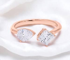 Vente en gros 1.60 ct taille coussin et coupe poire diamant cultivé en laboratoire 2 bague de fiançailles en or massif et argent 925 pour elle - Product Image 1