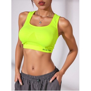 Reggiseno sportivo da donna verde Neon per Fitness Yoga Design traspirante estensibile con fodera in Spandex per allenamento attivo - Product Image 3