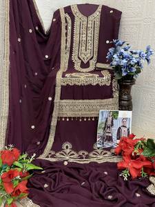 Nouvelle collection : Robes de soirée traditionnelles indiennes sexy, en soie georgette, imprimé lourd, Salwar Kameez non cousu - Product Image 5