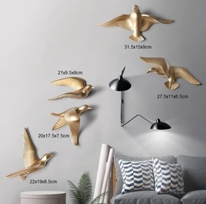 Juego de 5 aves decorativas de aluminio dorado para pared, esculturas de aves para decoración del hogar, hotel, oficina, pasillo. - Product Image 3