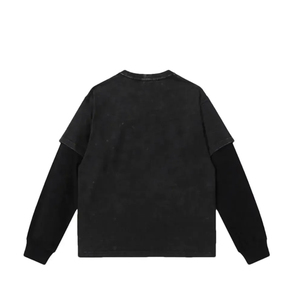 T-shirts à manches longues pour hommes, surdimensionnés, 100% coton, double couche, lavage à l'acide, poids lourd, avec logo personnalisé - Product Image 4