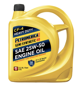 Huile moteur diesel semi-synthétique anti-usure Petromerica Heavy Duty SAE 25W-50 CF-4, lot de 3, 5 quarts - Product Image 1