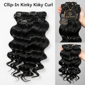 Extensiones de Cabello Humano Rizado con Clip Glee Impex, Color Negro Natural, Cabello Remy, Doble Trama a Máquina, Se Puede Permanente, Reutilizable - Product Image 3