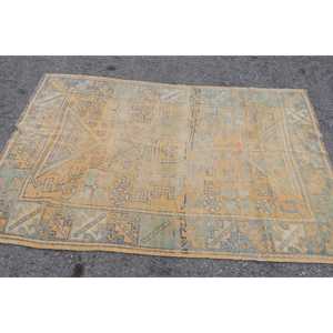 พรมวินเทจขนาด 3.8x6 ฟุต, พรมตกแต่งสไตล์ตุรกี, พรมขนสัตว์ลายดอกไม้สีเหลือง - Product Image 2