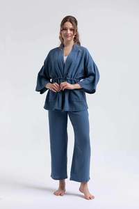 Open Front Crinkle Cotton Kimono Robe Drawstring Boho <b>Cardigan</b> Regular Fit Summer Layer Pleated Daily Wear Short Solid Washed - Product Image 6
