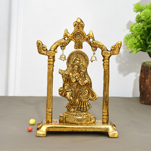 Estatua de Radha Krishna, Metal Chapado en Oro, Técnica de Soldadura, Vajilla Moderna, Decoración Religiosa del Hogar de Rajastán, Regalo - Product Image 2
