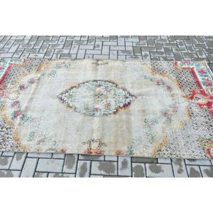Vintage Area Rug 3.9x8.2 ft, Turkish <b>Red</b> Plants & trees <b>Wool</b> Rug - Product Image 3