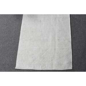 Tapis en laine blanche moderne 1.8x5,5 pieds motif rayé et patchwork turc pour les décorations de salon soutenu en latex - Product Image 4