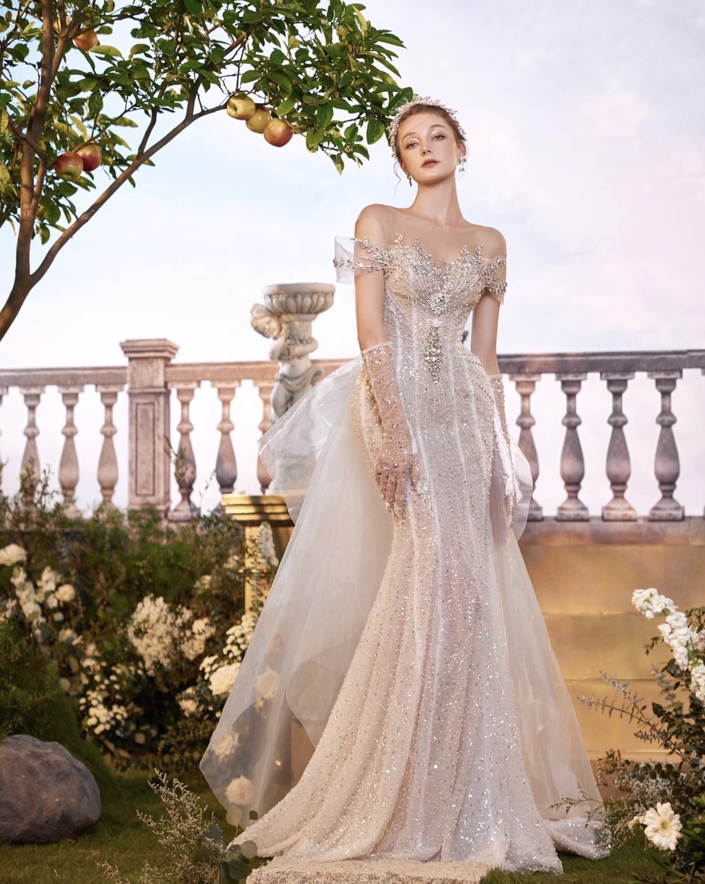 mac duggal off the shoulder beaded chiffon midi dress Davinci Bridal 50876 Size 12 Ivory Beaded Sequin Wedding Dress Bridal   Glass Slipper Formals