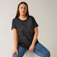 T-shirt décontracté en coton noir tie-dye grande taille pour femme, nouvelle collection, tendance, de marque, séchage rapide, OEM/ODM, surplus du Bangladesh