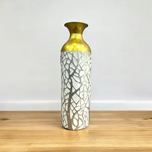 Florero de metal con estilo de contraste dorado y blanco de alta calidad para exhibición de sala de estar de lujo disponible al mejor precio - Product Image 4