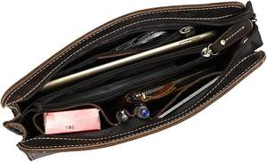 Luxury Men's Vintage Style PU Leather Clutch Purse Zipper <b>Handbag</b> Detachable Wrist <b>Strap</b> High Quality Solid Pattern - Product Image 3