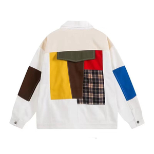 แจ็คเก็ตยีนส์ผู้ชายสไตล์วินเทจปี 2025 แบบสั่งทำพิเศษ ฮิปฮอป ลายปะต่อสีสันสดใส ติดกระดุมด้านหน้า ผ้าฝ้ายฟอก สำหรับฤดูใบไม้ร่วง สไตล์บอยเฟรนด์ - Product Image 6