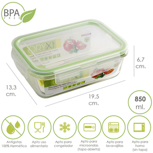 Contenitore rettangolare in vetro ermetico da 850 ml. 19,5 x 13,3 x 6,7 (altezza) cm. - Product Image 1