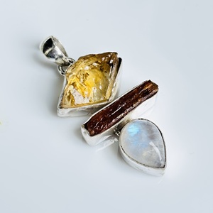 Collier en argent plaqué de haute qualité avec pendentifs en pierre de lune brute, citrine, forme tendance, charmes en cristal pour mariage, mode enfant - Product Image 4