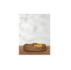 Plateau en rotin de bambou fait main plateau en rotin avec poignée tissé à la main rond haut mur plateaux de séparation des aliments multi-usages - Product Image 2