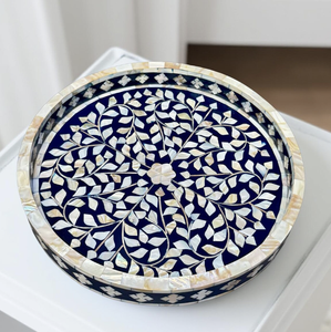 Plateau de service en incrustation d'os fait à la main avec design floral Plateau rectangulaire décoratif pour table basse Cuisine et décoration intérieure - Product Image 2