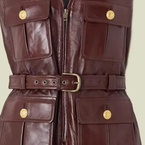 Gilet en cuir pour femme, gilet en cuir ceinturé pour femme, gilets en cuir véritable. - Product Image 3