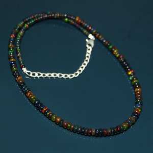Pendentif en opale de feu éthiopienne noire perlée, 3-5 mm, Welo, lisse, rondelle, 16 pouces, en argent sterling, bijoux en pierres précieuses pour enfants - Product Image 4