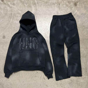 Conjunto Deportivo Personalizado de Alta Calidad con Capucha de Tres Capas, Pantalones Deportivos Holgados con Cierre, Traje Deportivo, Chándal con Lavado Ácido para Hombre, Invierno - Product Image 3