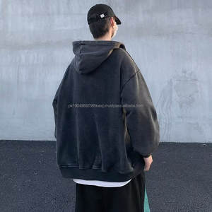 Chaqueta con Capucha de Felpa Lavada Vintage Negra Personalizada para Hombre, Chaquetas Elegantes de Invierno, Chaqueta con Capucha Lavada al Ácido con Hombros Caídos - Product Image 2